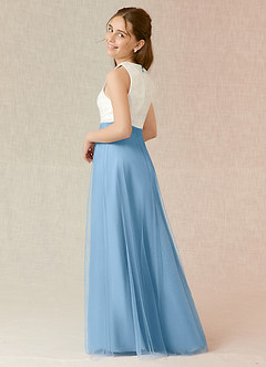 Azazie Albertine Junior A-Linie Spitze Chiffon Kleid Stahlblau image2