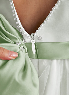 Azazie Cookie Flower Girl Dresses Ivory Dusty Sage A-Line Bow Tulle Dress image5