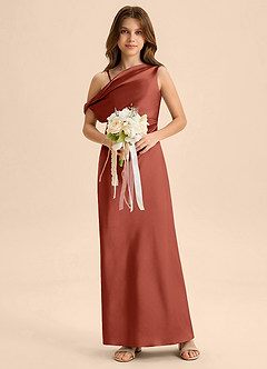 Azazie Emerson Junior Abito Tubino in Raso Elasticizzato a Spalla Scoperta Terracotta image3