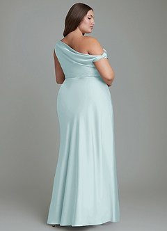 Azazie Emerson Bridesmaid Dresses Mist Mermaid Off the Shoulder Stretch Satin Dress image9