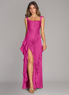 Azazie Sloane Jurken voor bruidsmeisjes Jurk van Stretch Satijn met A-Lijn Sweetheart Halslijn Fuchsia image1