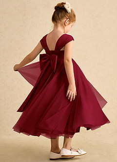 Azazie Chickadee Flower Girl Dresses Burgundy Ball-Gown Sweetheart Neckline Matte Satin Dress image1