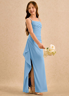 Azazie Cannoli Girls Formal Flower Girl Dresses Powder Blue A-Line Pleated Chiffon Dress image4