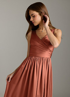 Azazie Keyla Brautjungfernkleider A-Linie Plissee Stretch-Satin Kleid Lehm image8