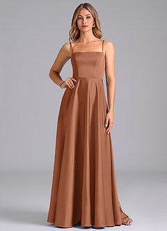 Azazie Elita Bridesmaid Dresses Bronzer A-Line Pleated Stretch Satin Dress image1