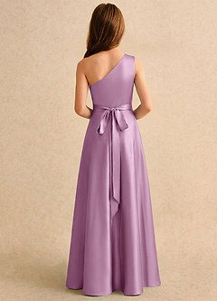 Azazie Puddles Girls Formal Robe Demoiselle D'honneur Fillette Robe Trapèze en Satin extensible Une épaule Glycine image2