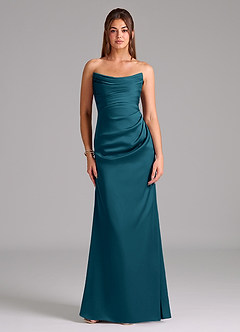 Azazie Lucille Jurken voor bruidsmeisjes Converteerbaar Jurk van Stretch Satijn met Zeemeermin Strapless Inkt Blauw image1