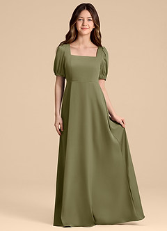 Azazie Briar Junior Pistachio A-Line Bow Stretch Satin Dress image4