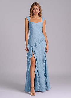 Azazie Sloane Robes de demoiselle d'honneur Robe Trapèze en Blumen-Burnout Encolure en Forme de Cœur Poudre Bleue image1
