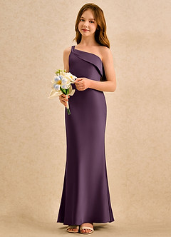 Azazie Almond Girls Formal Sukienki dla dziewczynek sypiących kwiaty Osłona Jedno ramię Satyna elastyczna Długość podłogi Sukienka image3
