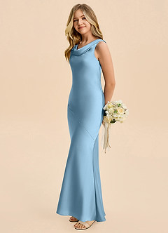 Azazie Rylina Junior Steel Blue Mermaid Stretch Satin Dress image4