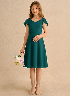 Azazie Narin Girls Formal Blumenmädchenkleider A-Linie mit ärmel Chiffon Kleid Pfau image3