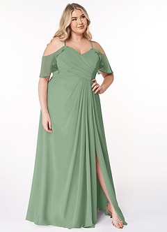 Azazie Dakota Vestidos de damas de honor Vestido de Matcha de Gasa de Corte en A con Cuello en V plisado image18