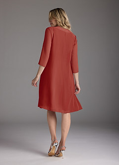 Azazie Shirley Mère de la mariée Robes Robe Trapèze en Mousseline de soie Plissé Scoop Terracotta image3