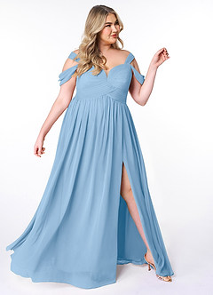 Azazie Lianne Brautjungfernkleider A-Linie Schulterfrei Chiffon Kleid Puderblau image10