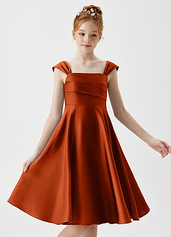 Azazie Amira Junior Paprika A-Line Pleated Stretch Satin Dress image3
