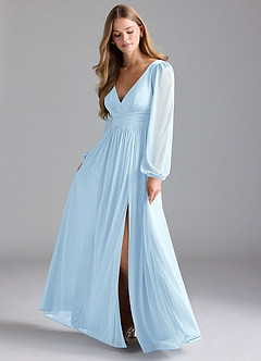 Azazie Norah Bridesmaid Dresses Sky Blue A-Line Mesh Dress image1