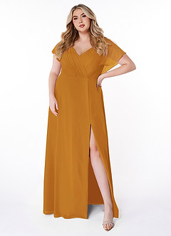 Azazie Rylee Bridesmaid Dresses Butterscotch A-Line Pleated Chiffon Dress image6