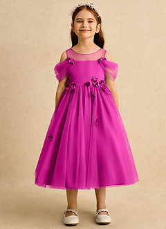 Azazie Juni Flower Girl Dresses Fuchsia Ball-Gown Pleated Tulle Dress image5
