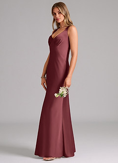Azazie Kamila Bridesmaid Dresses Merlot A-Line Pleated Stretch Satin Dress image6