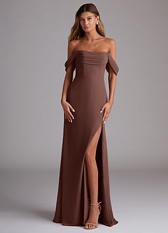 Azazie Saige Bridesmaid Dresses Espresso A-Line Off the Shoulder Chiffon Convertible Dress image1