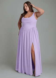 Azazie Novi Robes de demoiselle d'honneur Robe Trapèze en Mousseline de soie Plissé Lilas image9