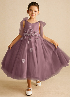 Azazie Minia Flower Girl Dresses Vintage Mauve A-Line Bow Matte Satin Dress image1