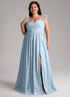 Azazie Denisse Bridesmaid Dresses Sky Blue A-Line Ruched Floral Burnout Dress image7