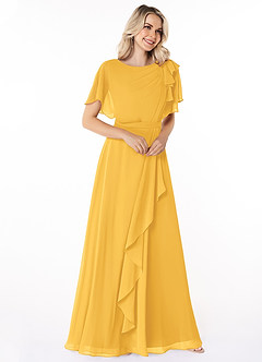 Azazie Aaliyah Modest Bridesmaid Dresses A-Line Scoop Pleated Chiffon Floor-Length Dress image3