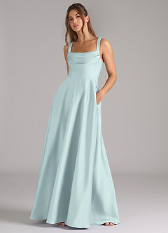 Azazie Shaude Robes de demoiselle d'honneur Robe Trapèze en Satin extensible Plissée Brume image4