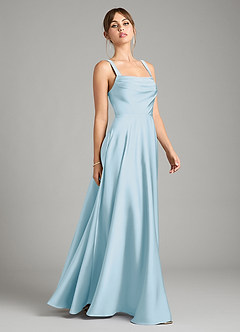 Azazie Shaude Bridesmaid Dresses Sky Blue A-Line Pleated Stretch Satin Dress image7