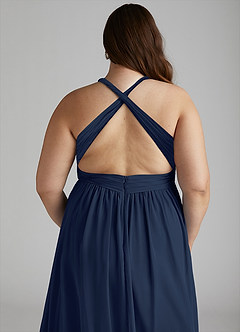 Azazie Ashia Brautjungfernkleider A-Linie Plissee Chiffon Kleid Dunkelmarine image12
