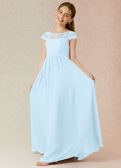 Azazie Silvermist Junior Sky Blue A-Line Pleated Chiffon Dress image3