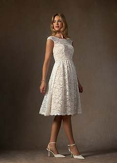 Azazie Ginnie Wedding Dresses Diamond White Nude A-Line Lace Dress image5