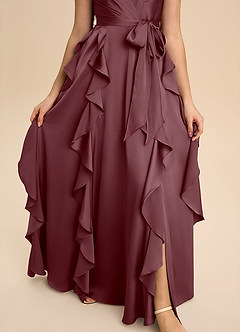 Azazie Peyton Junior Robe Trapèze en Satin extensible Plissée Sangria image6