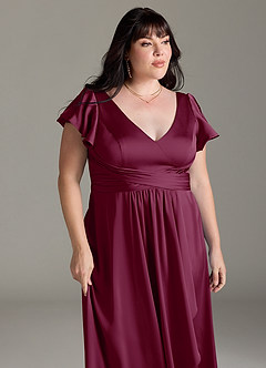 Azazie Omari Bridesmaid Dresses Mulberry A-Line Stretch Satin Dress image12