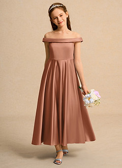 Azazie Teeny Junior Formal Flower Girl Klänningar Klä A-Line i Matt satäng Plisserad image3