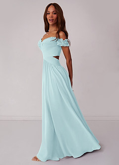 Barbie ♥ Azazie Bridesmaid Dresses Sea Glass A-Line Off the Shoulder Chiffon Convertible Dress image3