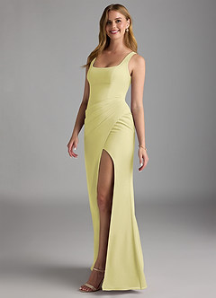 Azazie Mero Abiti da Damigella Abito Tubino in Chiffon Plissettato Sorbetto Al Limone image6
