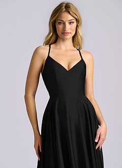 Azazie Truce 신부 들러리 드레스 A라인 스트레치 새틴 바닥 길이 드레스 image7