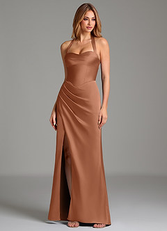 Azazie Serenity Robes de demoiselle d'honneur Robe Sirène en Satin extensible Décolleté en cœur Bronze image4