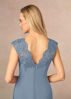 Azazie Gladys Mère de la mariée Robes Robe Trapèze en Mousseline de soie Dentelle Reine Anne Bleu Poussiéreux image6