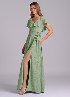 Azazie Lainey Jurken voor bruidsmeisjes Jurk van Bloemen Burn-out met A-Lijn met Zakken Stoffige Salie image6