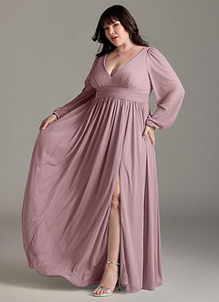 Azazie Norah Bridesmaid Dresses Dusty Rose V-Neck Long Sleeve Dress image10