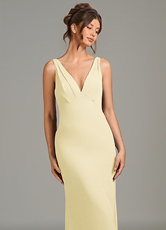 Azazie Leticia Robes de demoiselle d'honneur Robe Fourreau en Mousseline de soie Plissée Sorbet Citron image5