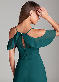 Azazie Dakota Bridesmaid Dresses Peacock A-Line Off the Shoulder Mesh Dress image2