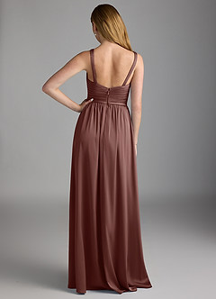 Azazie Chanel Bridesmaid Dresses Espresso A-Line Pleated Stretch Satin Dress image2
