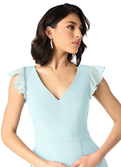 Azazie Claudine Bridesmaid Dresses Sea Glass A-Line Flutter Sleeve Chiffon Dress image4