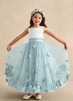 Azazie Vi Flower Girl Dresses Mist A-Line Sleeveless Tulle Dress image5