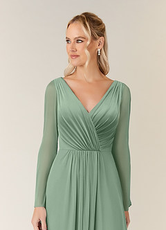 Azazie Teraso Final Sale Dusty Blue A-Line Pleated Mesh Dress image4